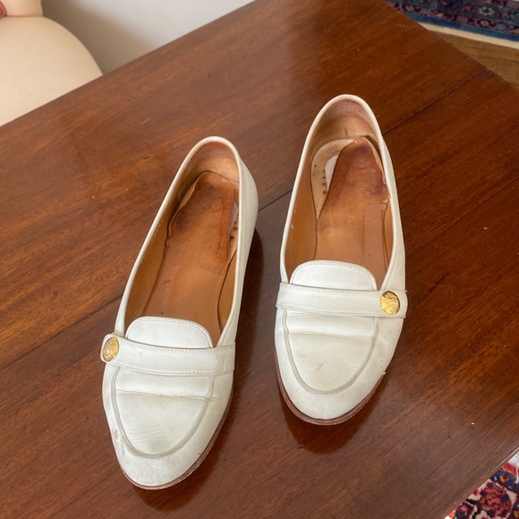 Ralph Lauren Shoes - Ralph Lauren Ivory Leather loafers with logo button size 6 1/2 Women’s